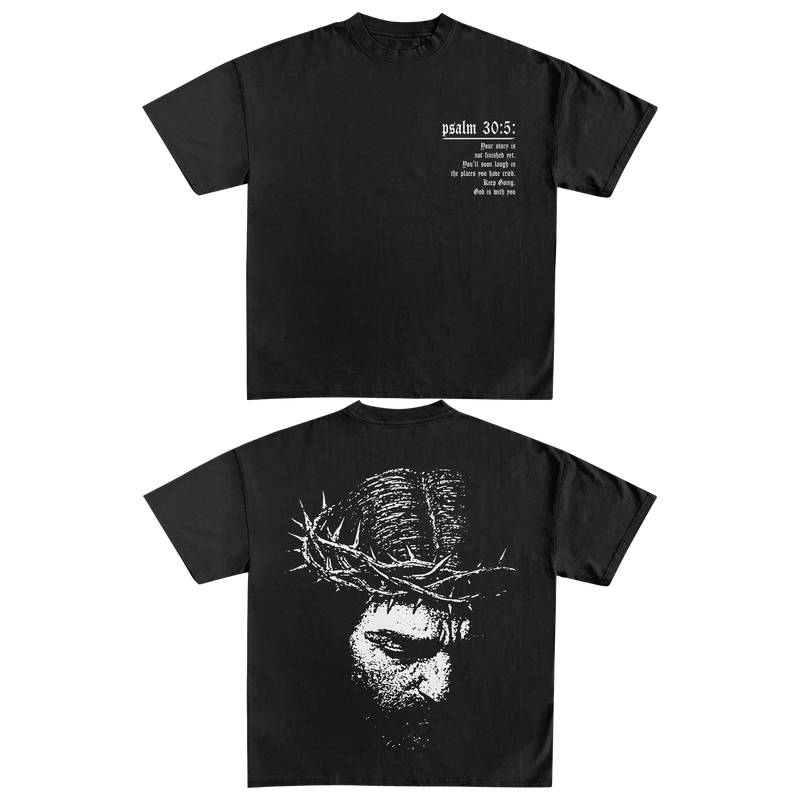 short black psalm 30:5 Jesus t shirt